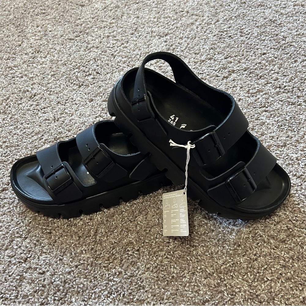 New! Birkenstock Milano Papillo Black Leather Chunky Sandal
